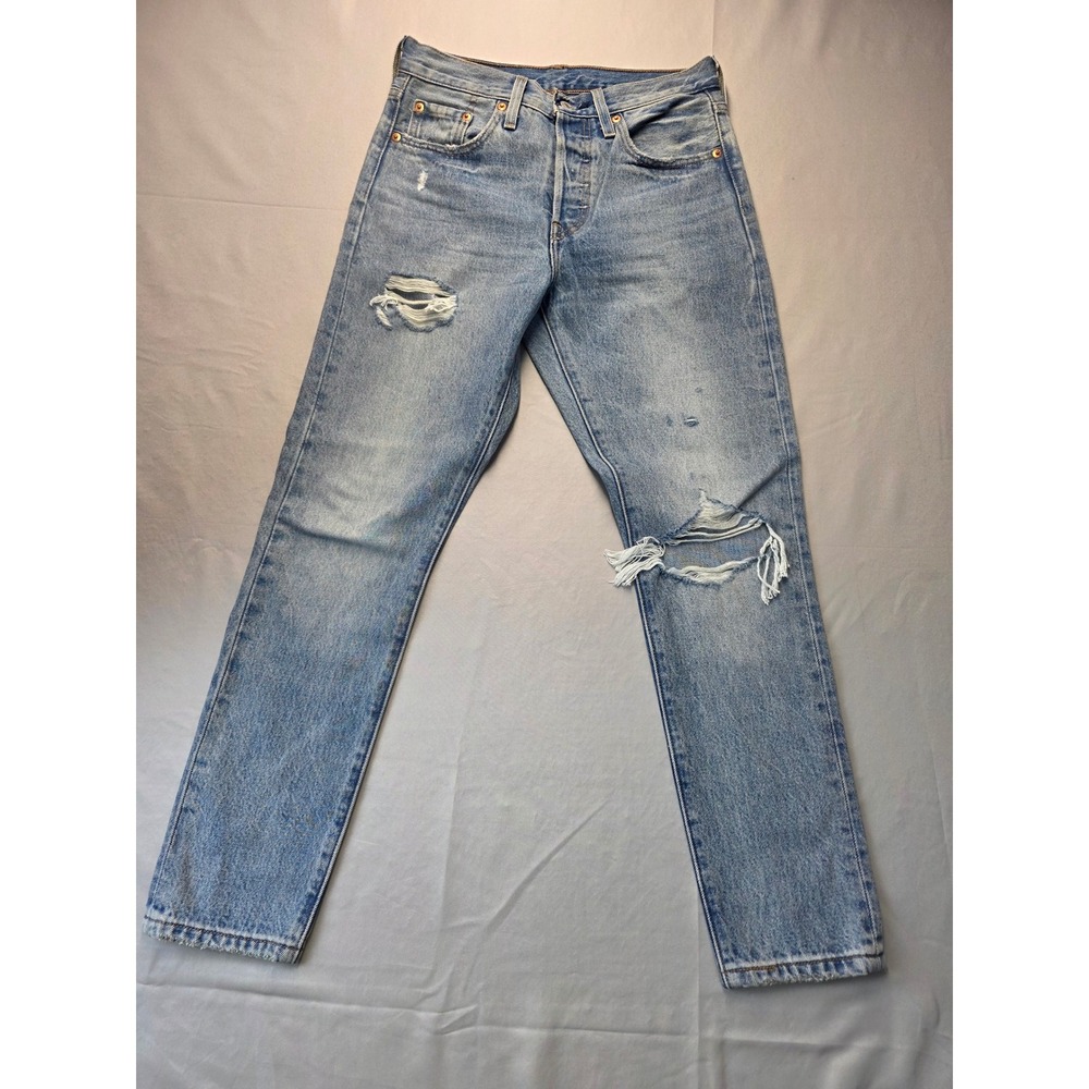 Levis Premium 501 Skinny Jeans Light Wash Distressed Blue 25x28